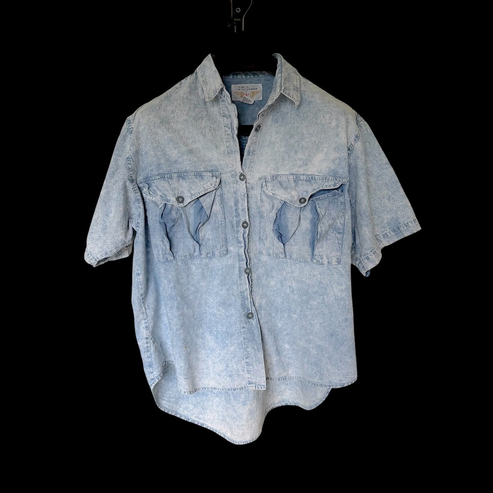 90's Vintage Limited Express Acid Wash Denim Shirt Short Sleeve Blue Cotton Med